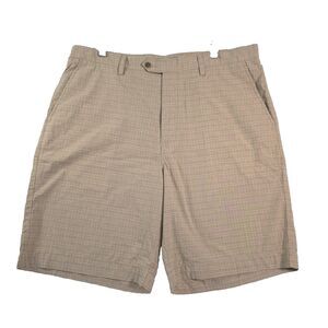 Caribbean Bermuda Shorts Plaid Cotton Men’s 38W  9.5" Inseam Flat Front Tan